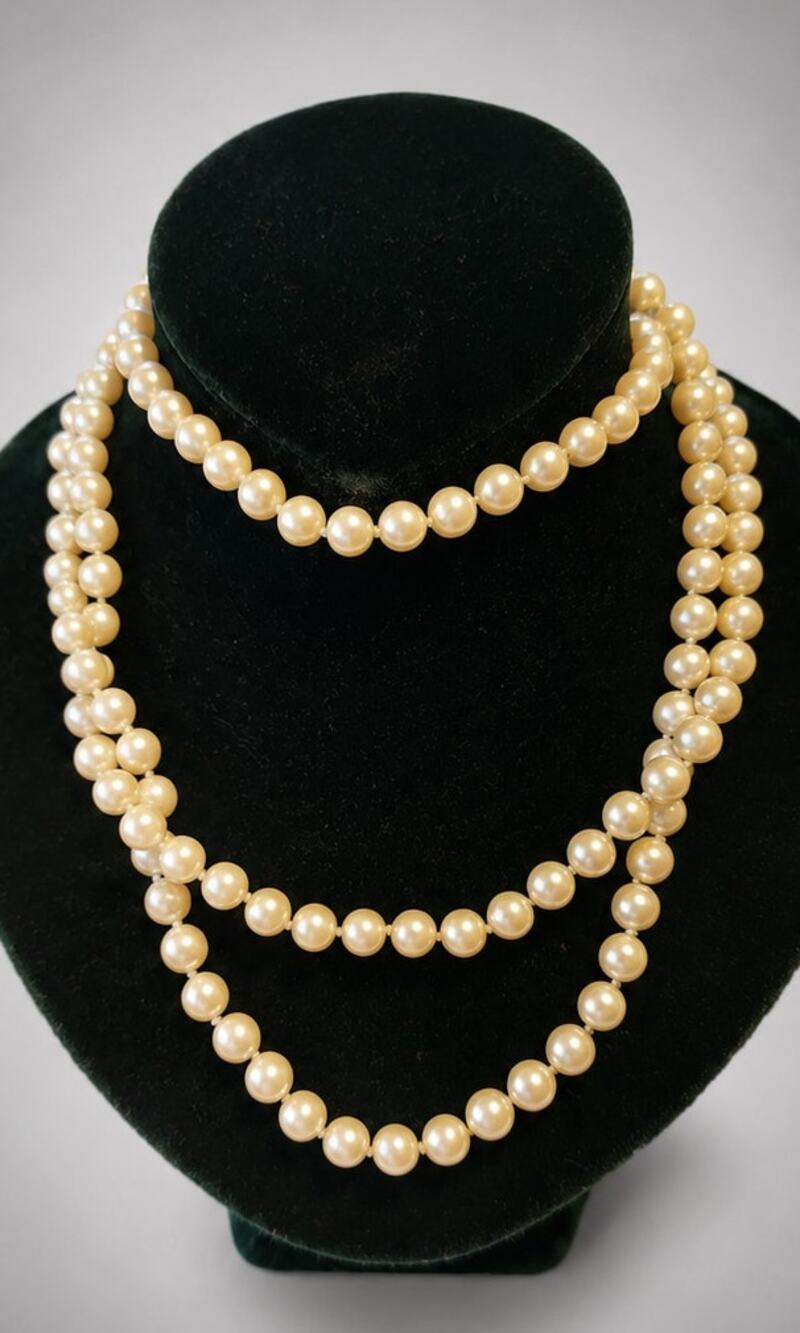 Vintage Faux Beaded Necklace 54" Extra Long Creamy White Wedding wh02-30